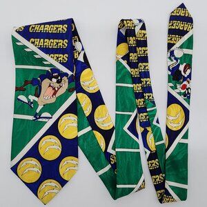 Chargers Tasmanian Devil Necktie Green Blue Polyester 56" Long 4" Wide VTG Surre